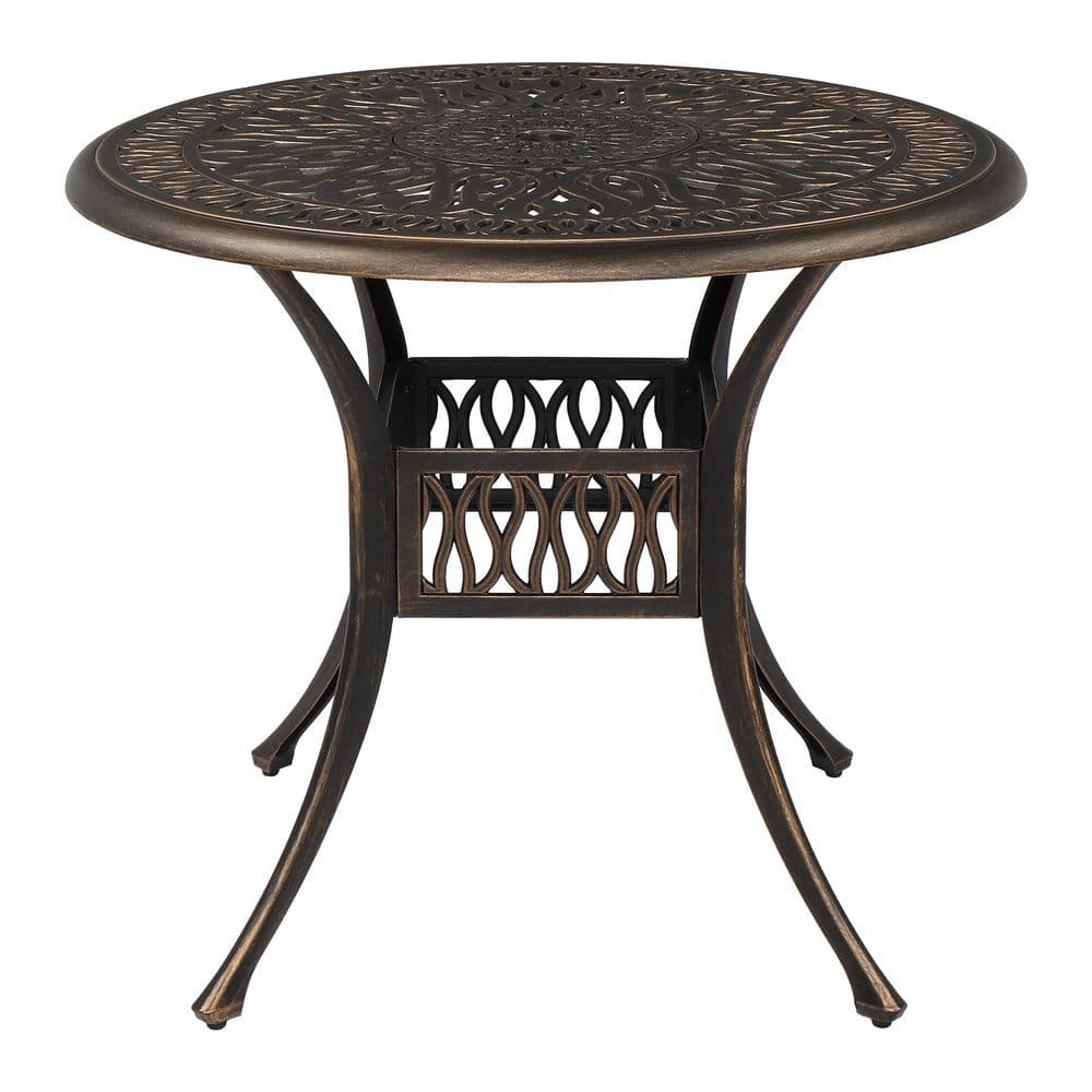 image-90*90*75cm Round Top Courtyard Cast Aluminum Table Bronze