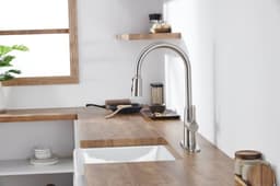 image-Kitchen Sink Faucet with Pull Out Sprayer Brushed Nickle,Stainless Steel High Arc Kitchen Sink Faucet, 3 Way Setting Single Handle Kitchen Faucets with Deck Plate