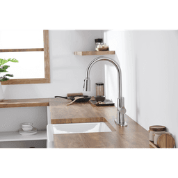 image-Kitchen Sink Faucet with Pull Out Sprayer Brushed Nickle,Stainless Steel High Arc Kitchen Sink Faucet, 3 Way Setting Single Handle Kitchen Faucets with Deck Plate