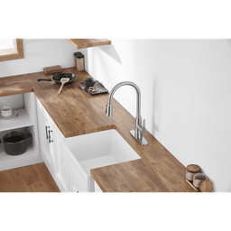 image-Kitchen Sink Faucet with Pull Out Sprayer Brushed Nickle,Stainless Steel High Arc Kitchen Sink Faucet, 3 Way Setting Single Handle Kitchen Faucets with Deck Plate
