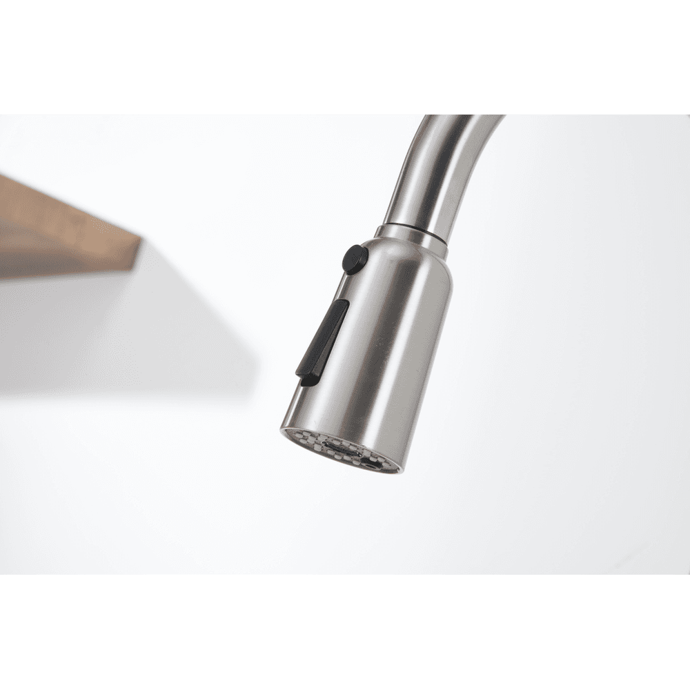 image-Kitchen Sink Faucet with Pull Out Sprayer Brushed Nickle,Stainless Steel High Arc Kitchen Sink Faucet, 3 Way Setting Single Handle Kitchen Faucets with Deck Plate