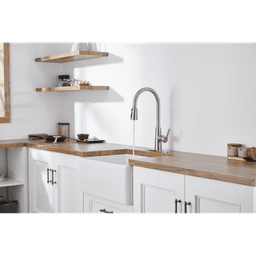 image-Kitchen Sink Faucet with Pull Out Sprayer Brushed Nickle,Stainless Steel High Arc Kitchen Sink Faucet, 3 Way Setting Single Handle Kitchen Faucets with Deck Plate
