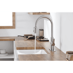 image-Kitchen Sink Faucet with Pull Out Sprayer Brushed Nickle,Stainless Steel High Arc Kitchen Sink Faucet, 3 Way Setting Single Handle Kitchen Faucets with Deck Plate