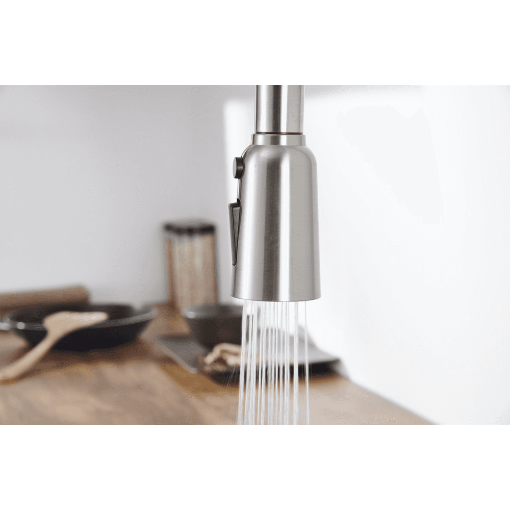 image-Kitchen Sink Faucet with Pull Out Sprayer Brushed Nickle,Stainless Steel High Arc Kitchen Sink Faucet, 3 Way Setting Single Handle Kitchen Faucets with Deck Plate