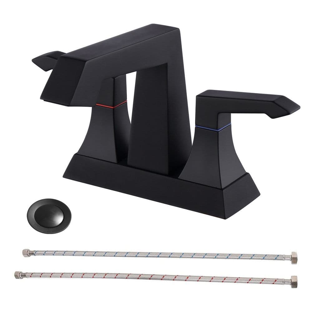 image-2-Handle Heavy Duty Bathroom Faucet with Drain and Supply Kits, Modern Style Lavatory Deck Mounted Faucet Matte Black 4001-MB