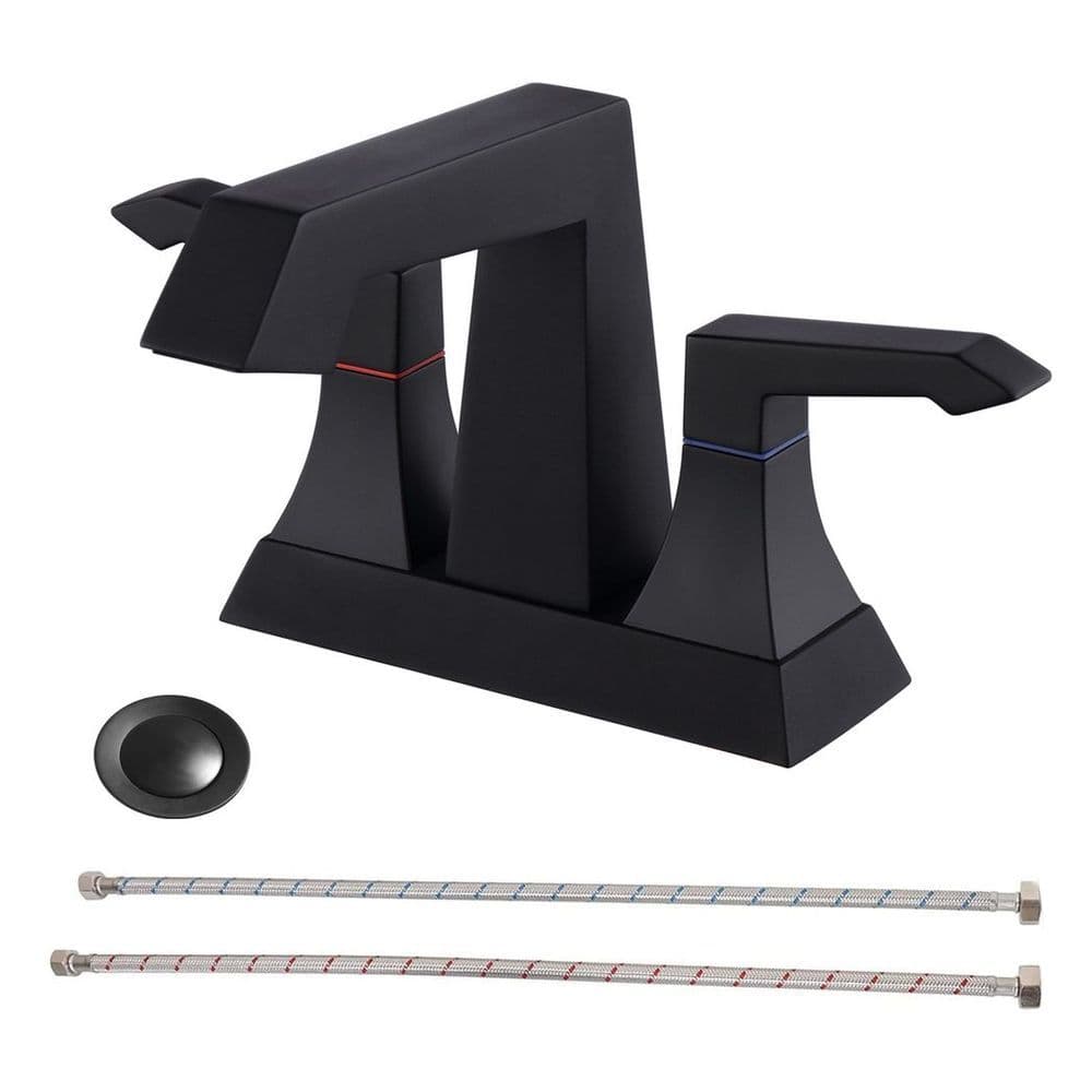 image-2-Handle Heavy Duty Bathroom Faucet with Drain and Supply Kits, Modern Style Lavatory Deck Mounted Faucet Matte Black 4001-MB