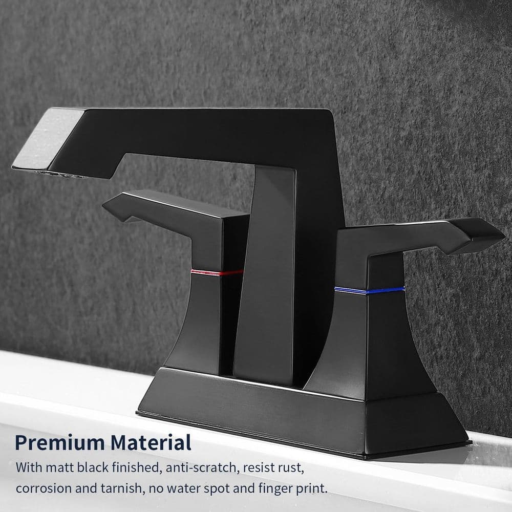 image-2-Handle Heavy Duty Bathroom Faucet with Drain and Supply Kits, Modern Style Lavatory Deck Mounted Faucet Matte Black 4001-MB