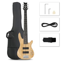 image-Glarry Full Size GIB 6 String H-H Pickup Electric Bass Guitar Bag Strap Pick Connector Wrench Tool Burlywood