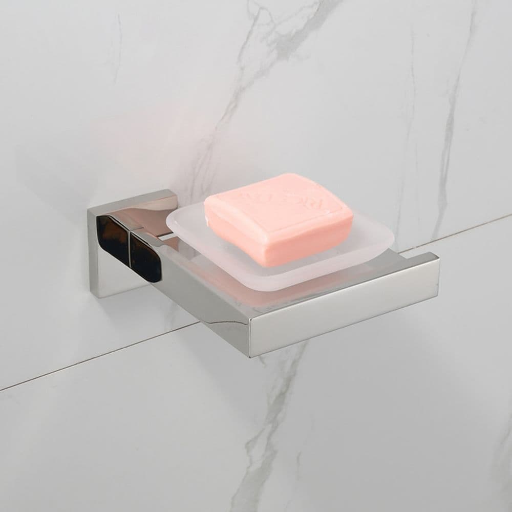 image-Bright Polishing Soap Dish Rust-Proof 304 Stainless Steel Square Soap Holder with Removable Dish Silver Bathroom Accessories Soap Dispenser KJ71507YIN