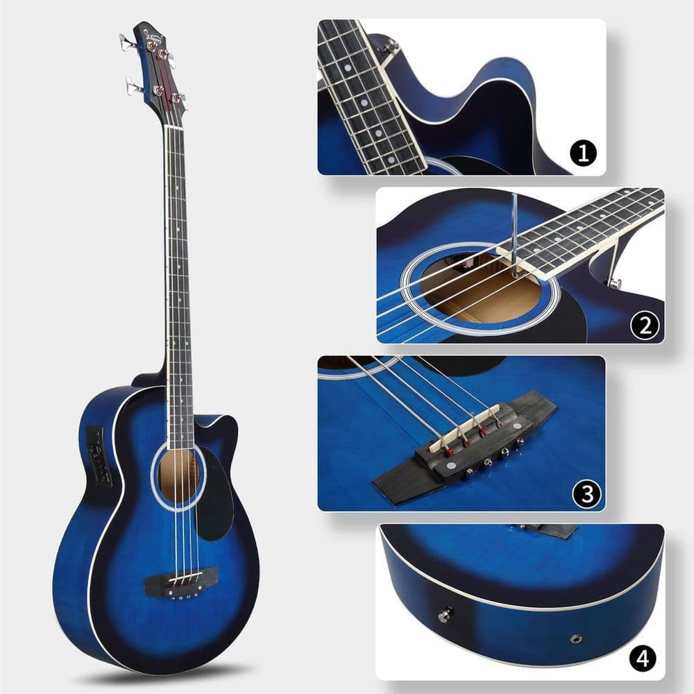 image-Glarry GMB101 4 string Electric Acoustic Bass Guitar w/ 4-Band Equalizer EQ-7545R Blue