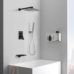 image-Male NPT Shower Faucet Set, Waterfall Shower System for Bathroom, High Pressure 10" Rain Shower Head and Handheld Shower Spray, Wall Mount Tub Faucet Shower Valve with Trim and Diverter, Matte Black