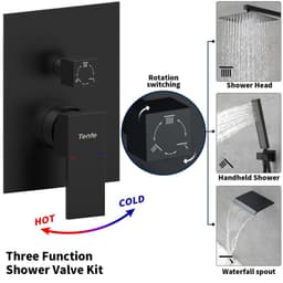 image-Male NPT Shower Faucet Set, Waterfall Shower System for Bathroom, High Pressure 10" Rain Shower Head and Handheld Shower Spray, Wall Mount Tub Faucet Shower Valve with Trim and Diverter, Matte Black