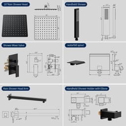 image-Male NPT Shower Faucet Set, Waterfall Shower System for Bathroom, High Pressure 10" Rain Shower Head and Handheld Shower Spray, Wall Mount Tub Faucet Shower Valve with Trim and Diverter, Matte Black