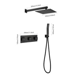 image-Brass Matte Black Shower Faucet Set Shower System 10 Inch Rainfall Shower Head with Handheld Sprayer Bathroom Luxury Rain Mixer Combo