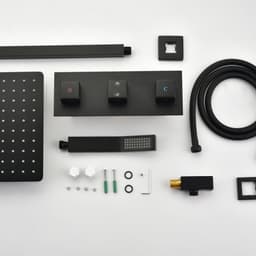 image-Brass Matte Black Shower Faucet Set Shower System 10 Inch Rainfall Shower Head with Handheld Sprayer Bathroom Luxury Rain Mixer Combo