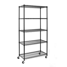 image-5-Tier NSF-Certified Steel Wire Shelving with Wheels Black