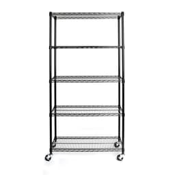 image-5-Tier NSF-Certified Steel Wire Shelving with Wheels Black