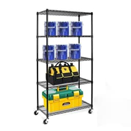 image-5-Tier NSF-Certified Steel Wire Shelving with Wheels Black