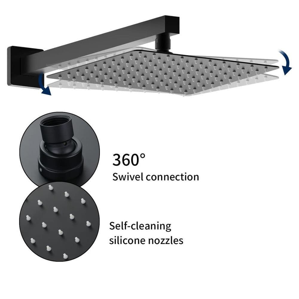 image-Male NPT Matte Black Shower System, Shower Faucet Set for Bathroom Shower Fixtures with 10 Inch Rain Shower Head and Handheld (Pressure Balance Shower Trim Valve Kit Included)