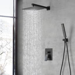 image-Male NPT Matte Black Shower System, Shower Faucet Set for Bathroom Shower Fixtures with 10 Inch Rain Shower Head and Handheld (Pressure Balance Shower Trim Valve Kit Included)