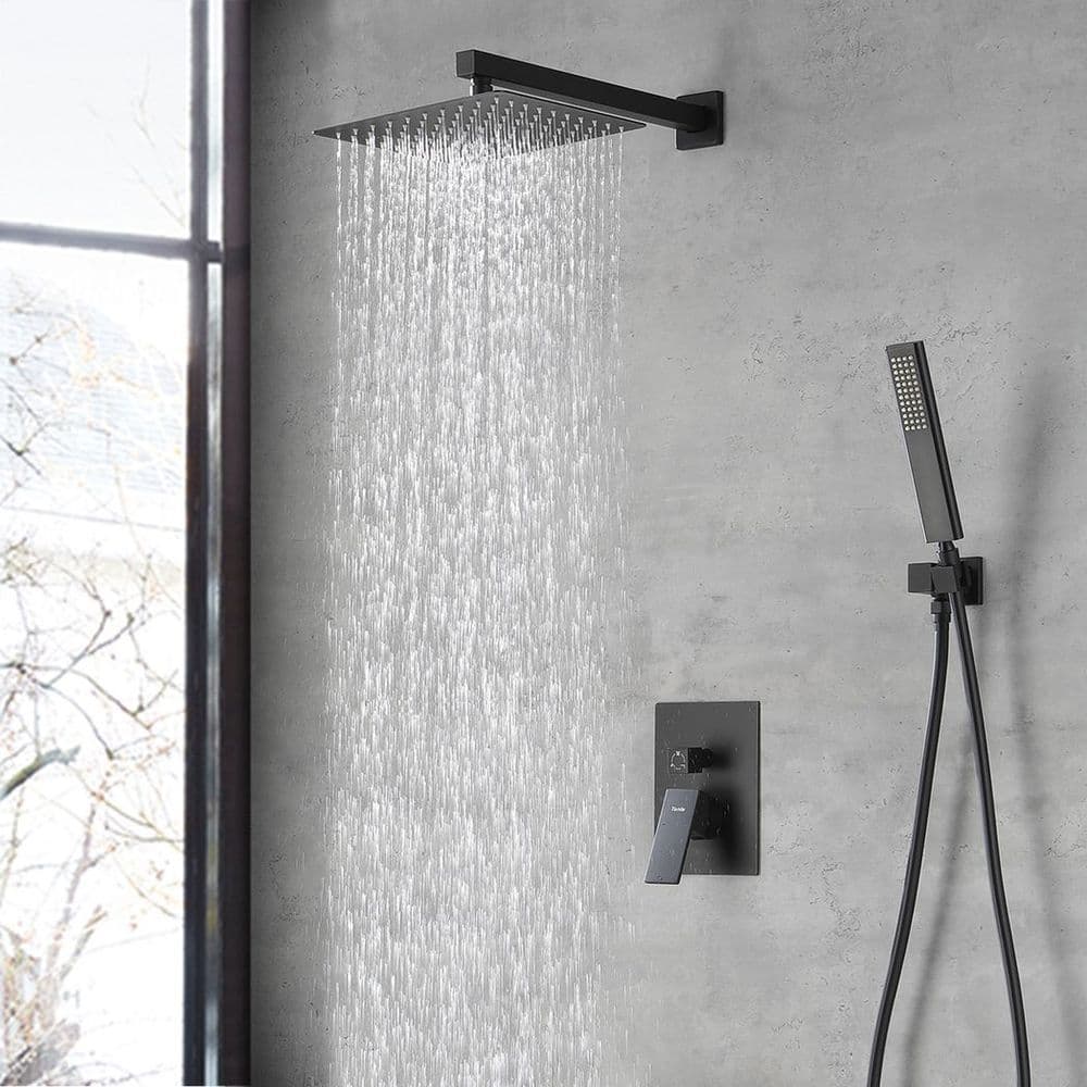 image-Male NPT Matte Black Shower System, Shower Faucet Set for Bathroom Shower Fixtures with 10 Inch Rain Shower Head and Handheld (Pressure Balance Shower Trim Valve Kit Included)