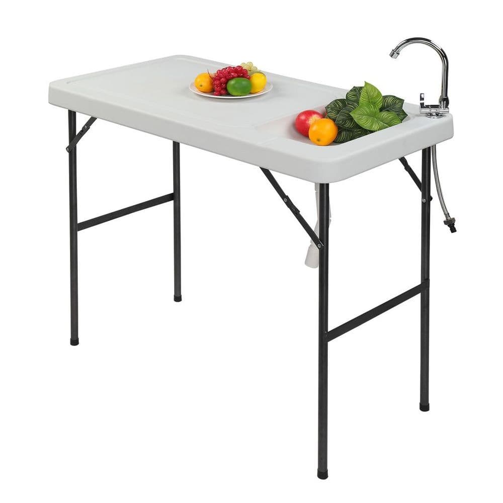 image-Folding Portable Fish Fillet & Hunting & Cutting Table with Sink Faucet