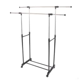 image-Dual-bar Vertical & Horizontal Stretching Stand Clothes Rack with Shoe Shelf YJ-04 Black & Silver