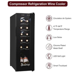 image-JC-34 115V 85W 1.2cu.ft/34l Electronic Wine Cabinet Cold Rolled Sheet Transparent Glass Door / 12Bottle with Display Black