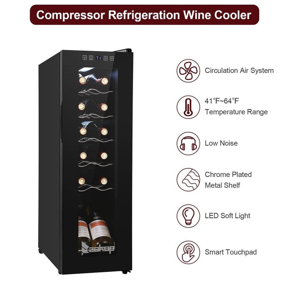 image-JC-34 115V 85W 1.2cu.ft/34l Electronic Wine Cabinet Cold Rolled Sheet Transparent Glass Door / 12Bottle with Display Black