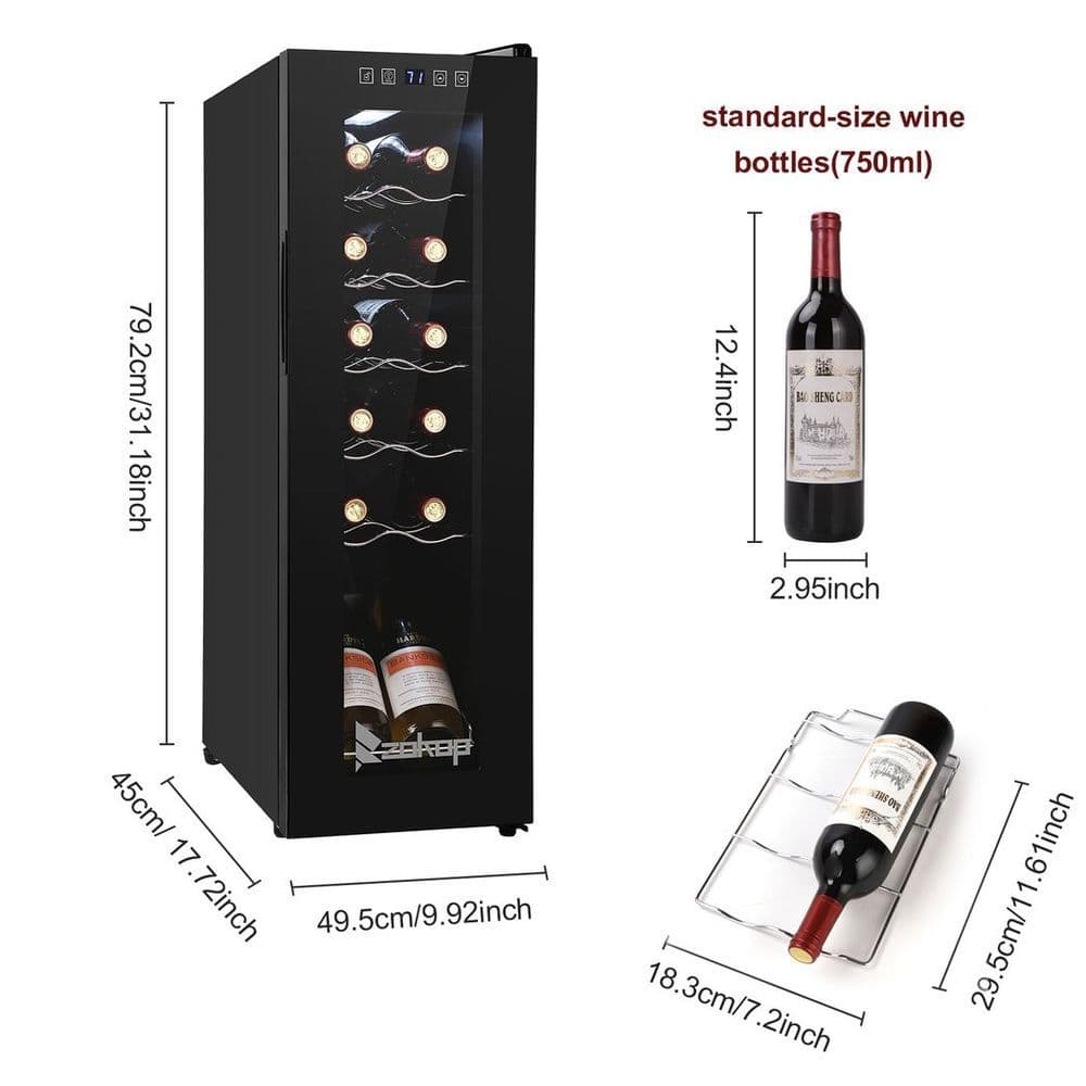 image-JC-34 115V 85W 1.2cu.ft/34l Electronic Wine Cabinet Cold Rolled Sheet Transparent Glass Door / 12Bottle with Display Black