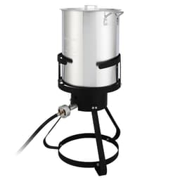 image-13*32inch Four-Piece Set, Black Round Iron Stove Frame, Silver Aluminum 30qt Turkey Pot 10qt Fish Pot, Gas Fryer