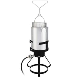 image-13*32inch Four-Piece Set, Black Round Iron Stove Frame, Silver Aluminum 30qt Turkey Pot 10qt Fish Pot, Gas Fryer