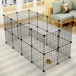 image-Pet Playpen, Small Animal Cage Indoor Portable Metal Wire Yard Fence for Small Animals, Guinea Pigs, Rabbits Kennel Crate Fence Tent Black 24pcs (And 8pcs For Free)