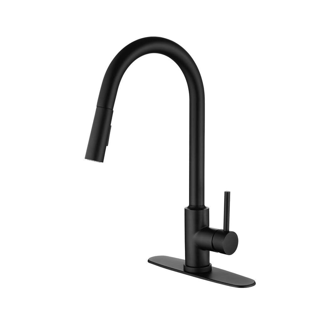 image-Single Handle High Arc Pull Out Kitchen Faucet,Single Level Stainless Steel Kitchen Sink Faucets with Pull Down Sprayer
