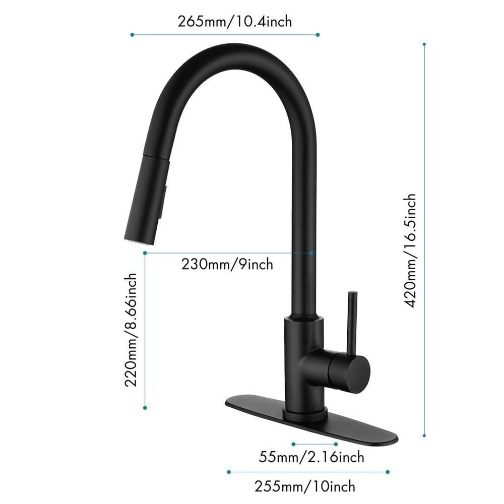 image-Single Handle High Arc Pull Out Kitchen Faucet,Single Level Stainless Steel Kitchen Sink Faucets with Pull Down Sprayer