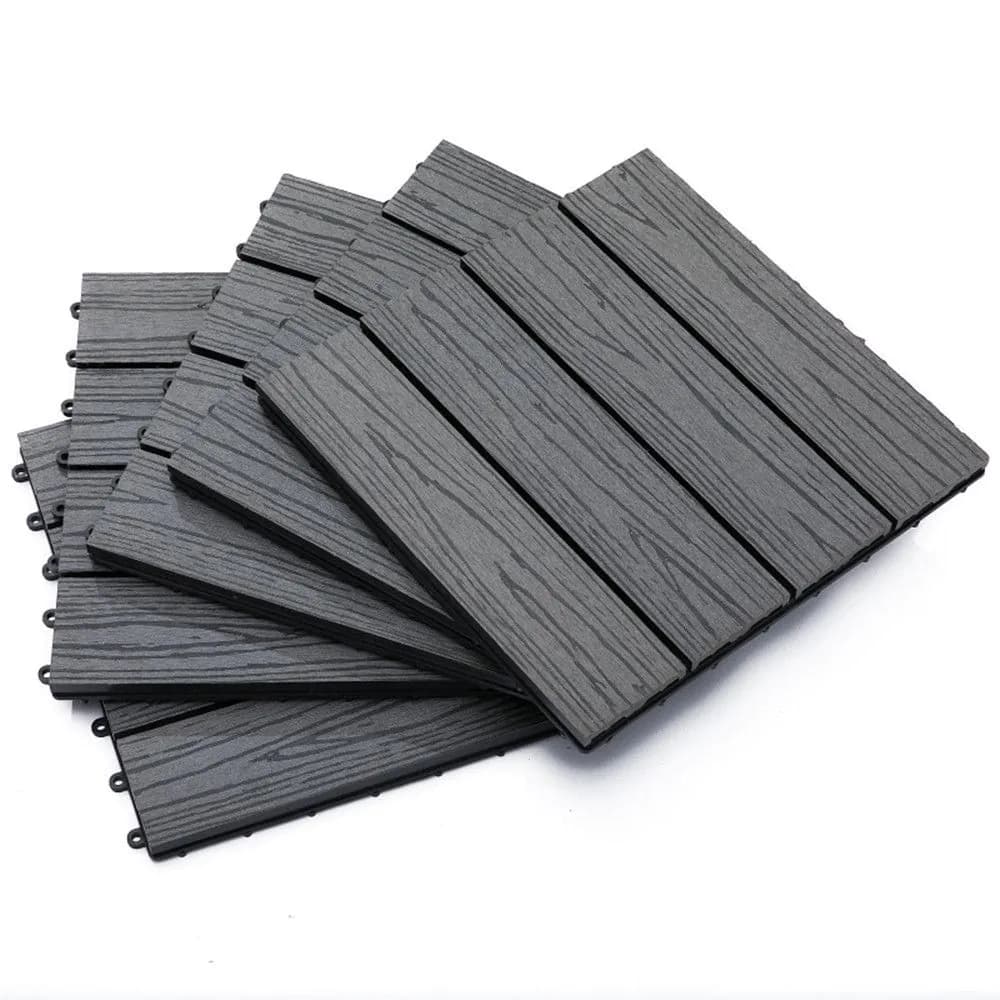 image-12" x 12" Interlocking Deck Tiles, Pack of 11 Outdoor Flooring Patio Tiles-Grey-AS