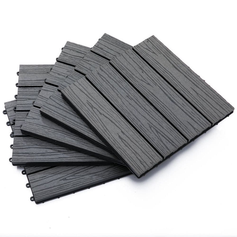 image-12" x 12" Interlocking Deck Tiles, Pack of 11 Outdoor Flooring Patio Tiles-Grey-AS