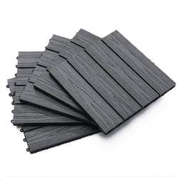 image-12" x 12" Interlocking Deck Tiles, Pack of 11 Outdoor Flooring Patio Tiles-Grey-AS
