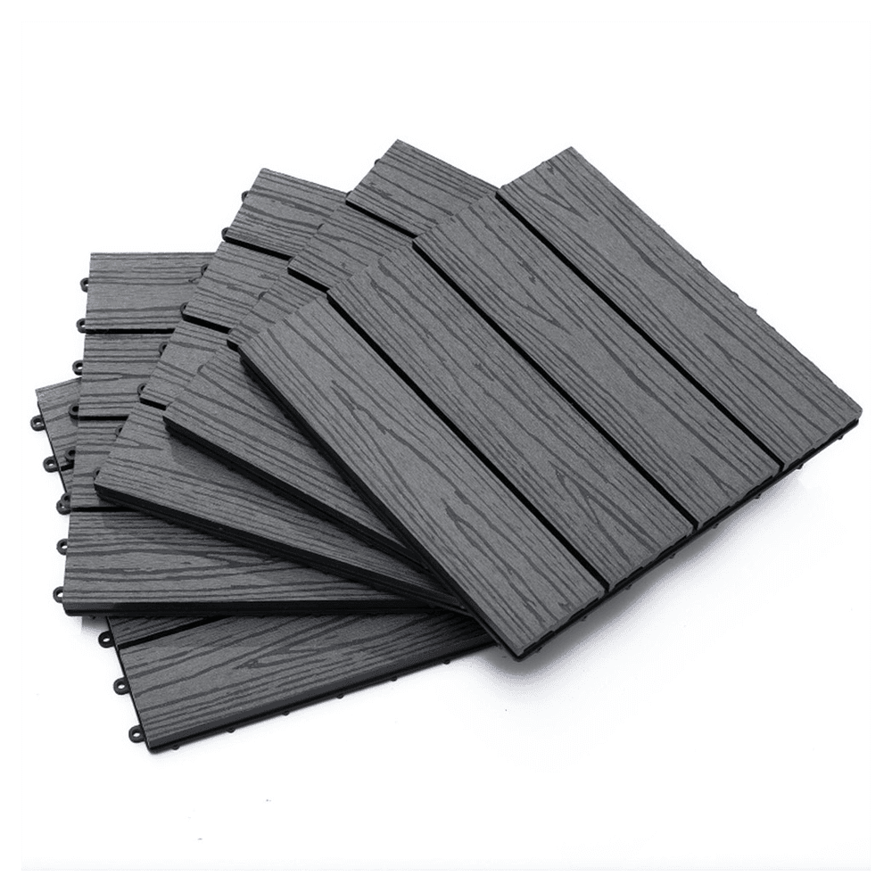 image-12" x 12" Interlocking Deck Tiles, Pack of 11 Outdoor Flooring Patio Tiles-Grey-AS