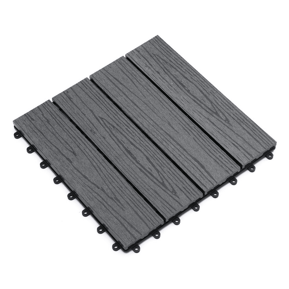 image-12" x 12" Interlocking Deck Tiles, Pack of 11 Outdoor Flooring Patio Tiles-Grey-AS