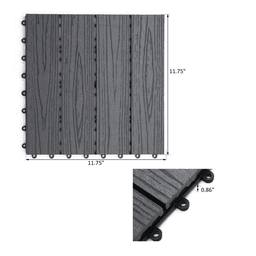 image-12" x 12" Interlocking Deck Tiles, Pack of 11 Outdoor Flooring Patio Tiles-Grey-AS