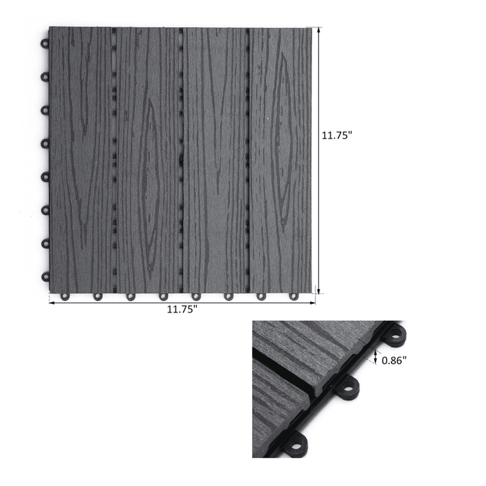 image-12" x 12" Interlocking Deck Tiles, Pack of 11 Outdoor Flooring Patio Tiles-Grey-AS