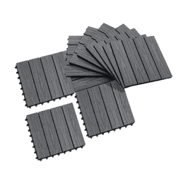 image-12" x 12" Interlocking Deck Tiles, Pack of 11 Outdoor Flooring Patio Tiles-Grey-AS