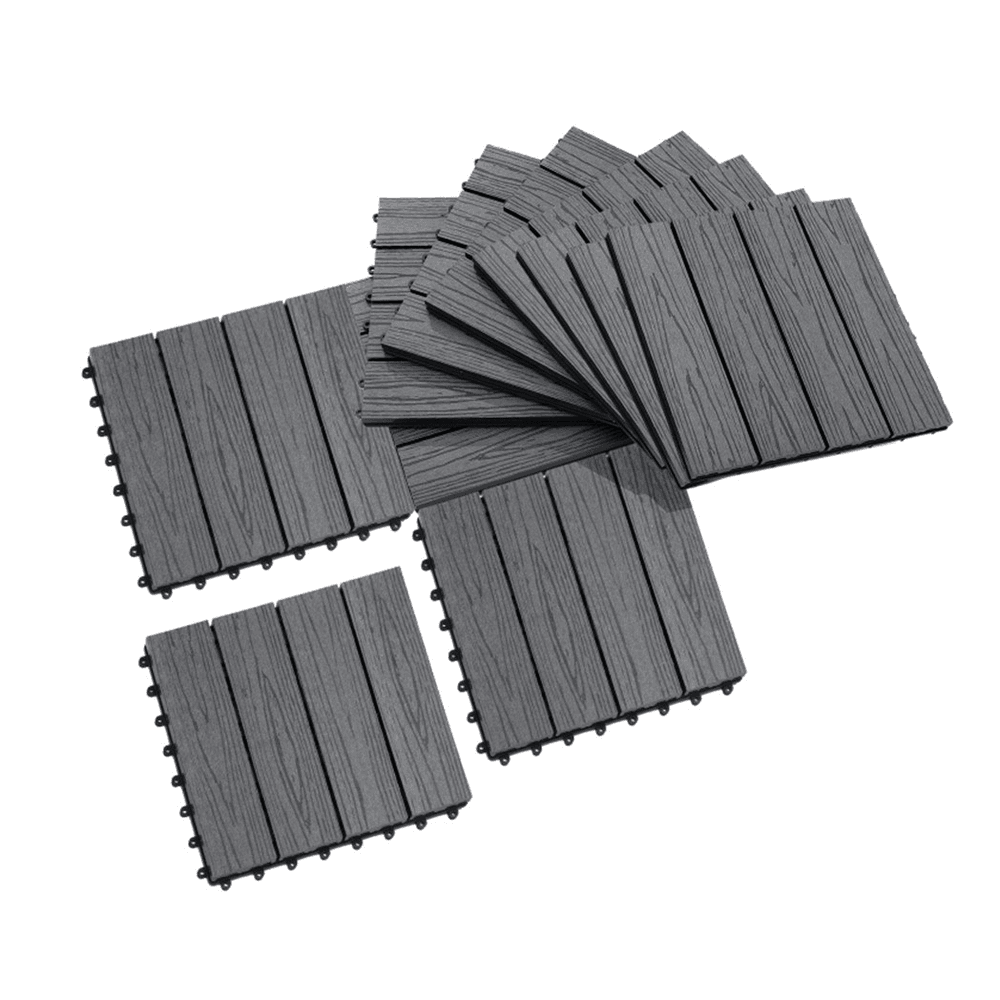 image-12" x 12" Interlocking Deck Tiles, Pack of 11 Outdoor Flooring Patio Tiles-Grey-AS