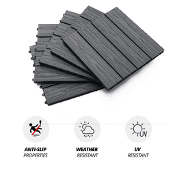 image-12" x 12" Interlocking Deck Tiles, Pack of 11 Outdoor Flooring Patio Tiles-Grey-AS
