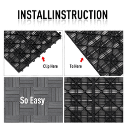image-12" x 12" Interlocking Deck Tiles, Pack of 11 Outdoor Flooring Patio Tiles-Grey-AS