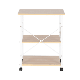 image-Baker's Rack 3-Tier Kitchen Utility Microwave Oven Stand Storage Cart Workstation Shelf(Light Beige Top White Metal Frame)