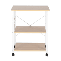 image-Baker's Rack 3-Tier Kitchen Utility Microwave Oven Stand Storage Cart Workstation Shelf(Light Beige Top White Metal Frame)