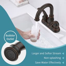image-Oil Rubbed Bronze Bathroom Faucet with 2-Handle and 360 Degree Rotating Spout, Crescent Moon Style 4-inch Centerset Vanity Sink with Pop-Up Drain and Supply Hoses, FR4090-ORB