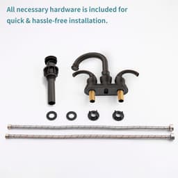 image-Oil Rubbed Bronze Bathroom Faucet with 2-Handle and 360 Degree Rotating Spout, Crescent Moon Style 4-inch Centerset Vanity Sink with Pop-Up Drain and Supply Hoses, FR4090-ORB